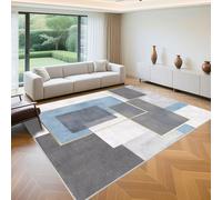 QGYFRE Alfombra Geometrica termica Salon 90x120cm Azul Grisáceo Rectángulos geométricos Modernos for Oficinas,Decoracion,Habitacion Niño Dormitorio Juvenil
