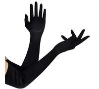 QH-Shop Guantes Largos Hasta los Codos Guantes Nupciales Estilo Vintage Disfraces Guantes Accesorios, Guantes de Satén Elegantes para Boda Carnaval Fiesta de Disfraces Banquete, Negro