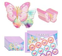 QH-Shop Invitaciones de Cumpleaños de Mariposas 12 Piezas Tarjetas de Invitación Mariposa con Sobres y Pegatinas Tarjetas de Invitación de Fiesta de Mariposas para Niñas Niños Versión Alemana