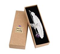 QH-Shop Marcapáginas de Plumas de Metal, Diseño Creativo Elegante con 3D Mariposa y Perlas de Vidrio Colgante de Flor Seca para Adultos, Niños y Estudiantes