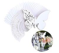 QH-Shop Tarjeta de Copa Mariposa 100 Piezas 3D Hollow Mariposa Nombre Lugar para Boda Invitaciones Regalo Detalle de Boda Cumpleaño Communion Blanco
