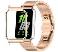 QHBAMD Correa de metal compatible con Samsung Galaxy Fit 3 SM-R390, correa fina y ligera de acero inoxidable con hebilla protectora para Galaxy Fit 3 (oro rosa)
