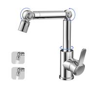 QHENS Grifo Lavabo, Grifos para Lavabos alto de Baño, Anti-Salpicadura Aireador Grifo de Extensor giratorio, 2 Modos, Agua Fría y Caliente, Cromo