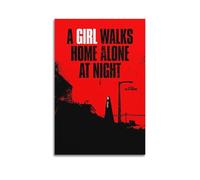 QHEUEKTSO Póster de película de terror con texto en inglés "A Girl Walks Home Alone At Night" (20 x 30 cm), estilo moderno para sala de estar, dormitorio, sin marco