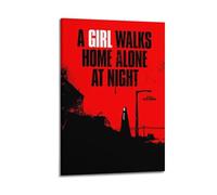 QHEUEKTSO Póster de película de terror con texto en inglés "A Girl Walks Home Alone At Night" (30 x 45 cm), estilo marco