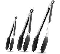 QHFlashbuy 3 Piezas Pinzas de Cocina de Acero Inoxidable con Puntas de Silicona,Pinzas Barbacoa Resistente al Calor para y Cocina,Buffet,Ensalada 7" 9”12"