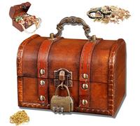 qhklew Cofre del Tesoro de Madera Vintage Pequeño, Tesoro Pequeño Vintage Cofre del Tesoro Pirata con Tapa Cofre para Regalo Caja del Tesoro para Decorar y Guardar, Marrón