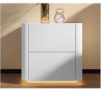 QHLIANGL Mesita de Noche Moderna con estación de Carga inalámbrica y Sensor Inteligente, Mesa Auxiliar de Madera Clara con 2 cajones, Mueble de Dormitorio Lacado para una decoración Elegante del hoga