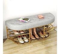 QHLMLL Banco de zapatos tapizado moderno, zapatero de metal con asiento de terciopelo, decoración de sala de estar, banco de almacenamiento de zapatos de lujo, color gris, 60 x 35 x 45 cm