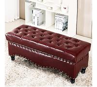 QHLMLL Lujoso banco otomano de almacenamiento, banco de piel sintética con espacio de almacenamiento, moderno para sala de estar, pasillo, cambiador, taburete, multifunción, color rojo-marrón, 60 x 45
