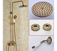 QHLMLL Sistema de Ducha de latón Antiguo con Efecto Lluvia, Grifo Monomando para Ducha Exterior, Mezclador de Ducha de latón con Efecto Lluvia y Ducha de Mano, latón Antiguo C,0