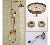 QHLMLL Sistema de Ducha de latón Antiguo con Efecto Lluvia, Grifo Monomando para Ducha Exterior, Mezclador de Ducha de latón con Efecto Lluvia y Ducha de Mano, latón Antiguo A,0