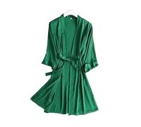 QHMMDCN Bata Seda Mujer Bata de novia for mujer, bata de noche, manga 3/4, camisón holgado, bata de baño de satén de seda, lencería(Green,L)