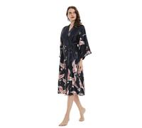 QHMMDCN Bata Seda Mujer Bata larga sexy con bolsillo for mujer, for boda, novia, dama de honor, bata de baño, talla grande S-XXXL, vestido de noche(Deep blue,L)