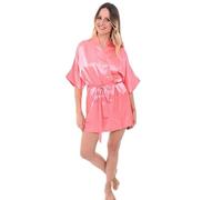 QHMMDCN Bata Seda Mujer Kimono de noche de satén de seda sexy, bata de baño corta, perfecta for dama de honor de boda, bata de novia lisa for mujer(Deep green,S)