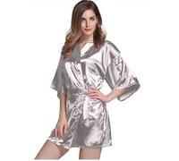 QHMMDCN Bata Seda Mujer Kimono de noche de satén de seda sexy, bata de baño corta, perfecta for dama de honor de boda, bata de novia lisa for mujer(GRAY,XL)