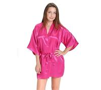 QHMMDCN Bata Seda Mujer Kimono de noche de satén de seda sexy, bata de baño corta, perfecta for dama de honor de boda, bata de novia lisa for mujer(Khaki,S)