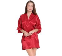 QHMMDCN Bata Seda Mujer Kimono de noche de satén de seda sexy, bata de baño corta, perfecta for dama de honor de boda, bata de novia lisa for mujer(Red,S)
