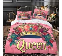 QHNZKJXPRL Arte de la Corona Real Funda de Edredón 3 Piezas Suave Diseño 3D Incluye Fundas de Almohada Transpirable Diseño Floral Vintage de Reina Funda Edredon for niños y niñas Single（140x200cm）