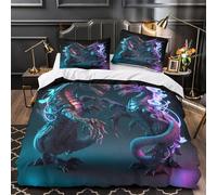 QHNZKJXPRL Arte Digital de Dragones Funda de Edredón Juego de 3 Piezas Impresión 3D Incluye Fundas de Almohada Suave Diseño de Criaturas de fantasía Funda Edredon for Ancianos Single（135x200cm）