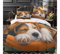 QHNZKJXPRL Cachorro durmiendo Funda de Edredón Impresión 3D Juego de 3 Piezas Incluye Fundas de Almohada Lavables Ilustración de Animal Lindo Funda Edredon for Adolescentes Single（140x200cm）