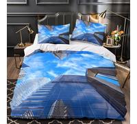 QHNZKJXPRL Vista del Rascacielos Funda de Edredón Estampado 3D Juego de 3 Piezas Cierre de Incluye Fundas de Almohada Lavables Arquitectura Urbana Moderna Funda Edredon for Ancianos Single（135x200cm）