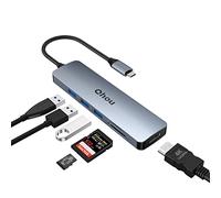Qhou Adaptador USB C Ethernet, Adaptador multipuerto 6 en 1, Adaptador 4K HDMI, 3 USB 3.0, Lector de Tarjetas SD/TF, Puerto USB LAN Compatible con MacBook Pro, Ultra Delgado