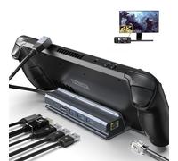 Qhou Estación de Acoplamiento USB C, 6 en 1 con Fuente de alimentación, HDMI 2.0, 4 K @ 60 Hz, Gigabit Ethernet, 3 USB Docking Station, Compatible con Valve Steam Deck, TV