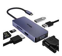 Qhou - Hub USB C 6 en 1 con 4K HDMI, VGA, 2 USB 2.0, Lector de Tarjetas SD/TF, Adaptador USB C para MacBook Pro/Air, DELL, HP, Surface Pro