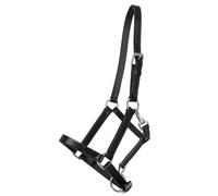 QHP Cabestro de cuero negro con clip, tamaño: potro completo