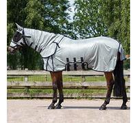 QHP - Manta antimoscas para caballo con sombrero y cuello, 3 cinturones en el viente y cierre frontal