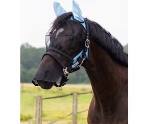 QHP Máscara Antimoscas con Protección Nasal Extraíble, Azul Claro - Pony QHP