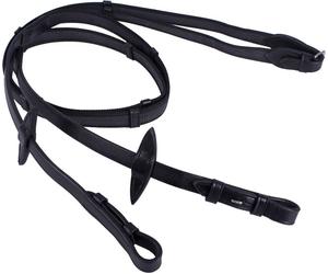 QHP Riendas Antideslizantes con Tope de Cuero, Negro - Pony QHP