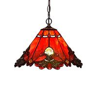QHQQXN 1 Light Vintage Rustic Glass Pendant Lighting,E27 Elegant Umbrella Chandelier with Glass Lamp Shade Dining Room Ceiling Lights For Living Room Bedroom-Wine Red 32 * 19cm