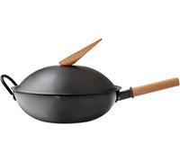 QHQQXN 12 Inch Pre-Seasoned Cast Iron Wok Chef's Pan with Pot Ear and Handle Standing Cover Kitchen Tools
