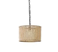 QHQQXN 1light Round Rustic Industrial Chandeliers Light,E27 Adjustable Wood Bead Chandelier Elegant Pendant Lighting For Living Room Dining Room Ceiling Lights Fixtures-White 35 * 22cm