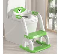QHQQXN 2 in 1 Potty Training Seat with Ladder for Toddler Upgraded Adjustable Height Potty Training Toilet Splash Guard Anti-Slip Pad Step Stool for Boys and Girls(White and Green)
