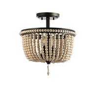 QHQQXN 3 Light Rustic Wood Beads Ceiling Lights Fixtures,E14 Elegant Vintage Industrial Chandelier for Living Room Girls Room Hallway,Shabby Chic Style Pendant Lighting-Black and Wood Beads 36 * 40cm