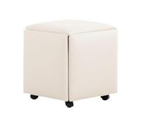 QHQQXN 5 in 1 Colorful PU Leather Nesting Ottoman Cube with Swivel Casters Stackable Sofa Chair Stool Movable Footstool for Living Room Bedroom Beige