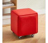 QHQQXN 5 in 1 Colorful PU Leather Seating Nesting Ottoman Cube with Swivel Casters Stackable Sofa Chair Stool Movable Footstool Dressing Chair for Living Room Bedroom (Red)