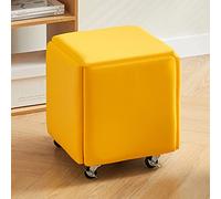 QHQQXN 5 in 1 Colorful PU Leather Seating Nesting Ottoman Cube with Swivel Casters Stackable Sofa Chair Stool Movable Footstool Dressing Chair for Living Room Bedroom (Yellow)