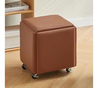 QHQQXN 5 in 1 PU Leather Seating Nesting Ottoman Cube with Swivel Casters Stackable Sofa Chair Stool Movable Footstool Dressing Chair for Living Room Bedroom Brown Colorful Storage Solution