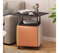 QHQQXN 5-in-1 PU Leather with Swivel Casters Cube Seating 4 Stools & 1 Side Table for Living Room & Bedroom Versatile Foot Rest & Storage Solution (Black)