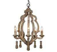 QHQQXN 5 Light Rustic Vintage Wood Candle Chandelier,Classic Nordic Pendant Lighting Shabby Chic Style Ceiling Light Lamp for Living Room Dining Room Bedroom