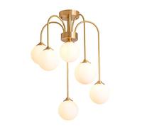 QHQQXN 6 Lights Modern Glass Chandelier Gold Brass Pendant Light Fixtures with White Glass Sphere Shade, Mid Century Molecular Hanging Lighting for Dining Room Living Room Bedroom (B)