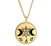 QHQQXN Accesorios para niñas Collar de Fase Lunar de brujería de Plata de Ley 925 para Mujer, Collar con Colgante de Luna Triple, Amuleto de Sello de Lilith, Collar de Luna Creciente Encerada de