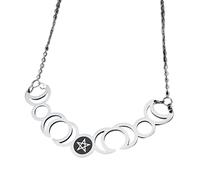 QHQQXN Accesorios para niñas Collar de Fase Lunar de brujería de Plata de Ley 925 para Mujer, Collar con Colgante de Luna Triple, Amuleto de Sello de Lilith, Collar de Luna Creciente Encerada de