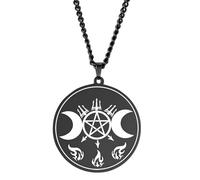 QHQQXN Accesorios para niñas Collar de Fase Lunar de brujería de Plata de Ley 925 para Mujer, Collar con Colgante de Luna Triple, Amuleto de Sello de Lilith, Collar de Luna Creciente Encerada de