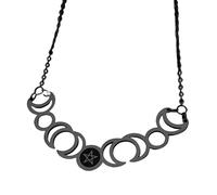QHQQXN Accesorios para niñas Collar de Fase Lunar de brujería de Plata de Ley 925 para Mujer, Collar con Colgante de Luna Triple, Amuleto de Sello de Lilith, Collar de Luna Creciente Encerada de