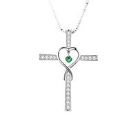 QHQQXN Accesorios para niñas Collar de Plata de Ley 925 con Cruz de corazón Infinito para Mujeres y niñas, Collar de Cruz Religiosa con circonita Brillante, Collar de corazón y Cruz de fe, joyería